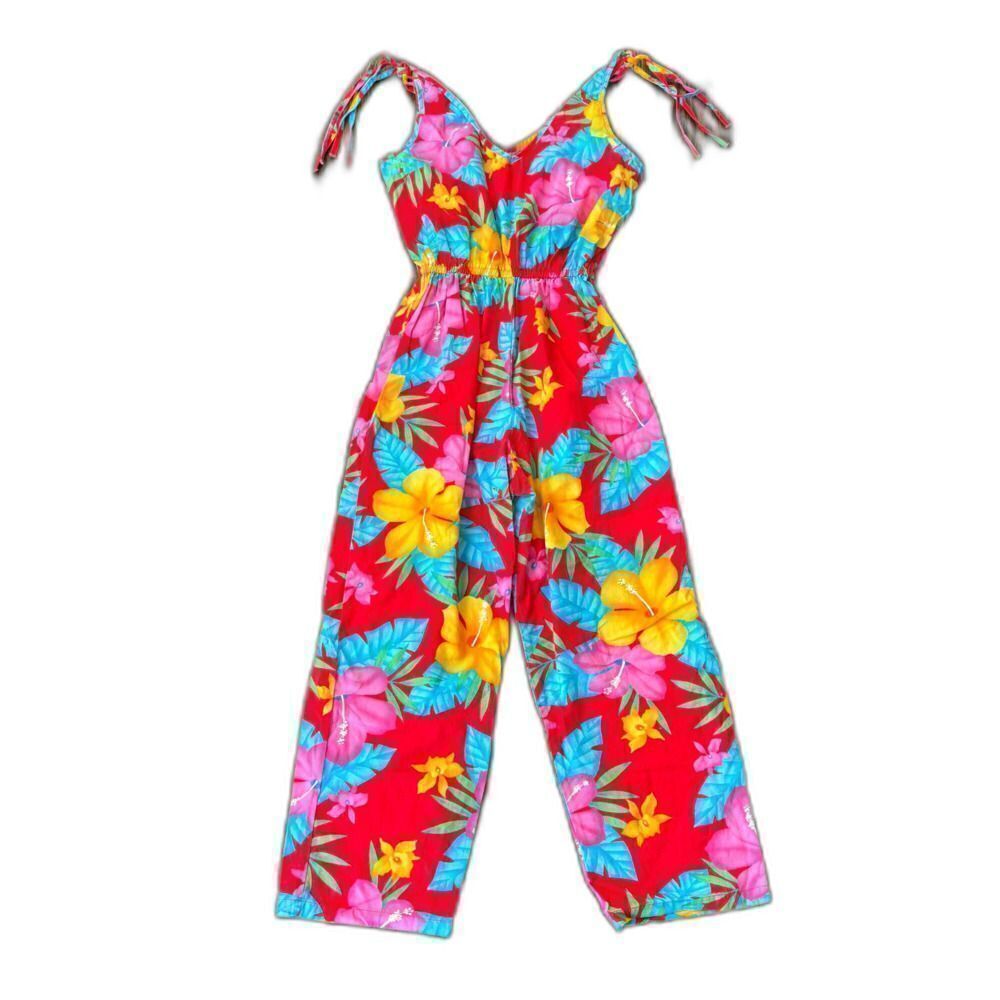 Vintage Hawaii Jumpsuit Romper Floral Hibiscus Small Cotton FLAWED